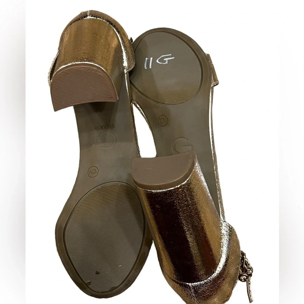 G by Guess Champagne Gold Shantel 3 Heel Strap Sandals, Size 10